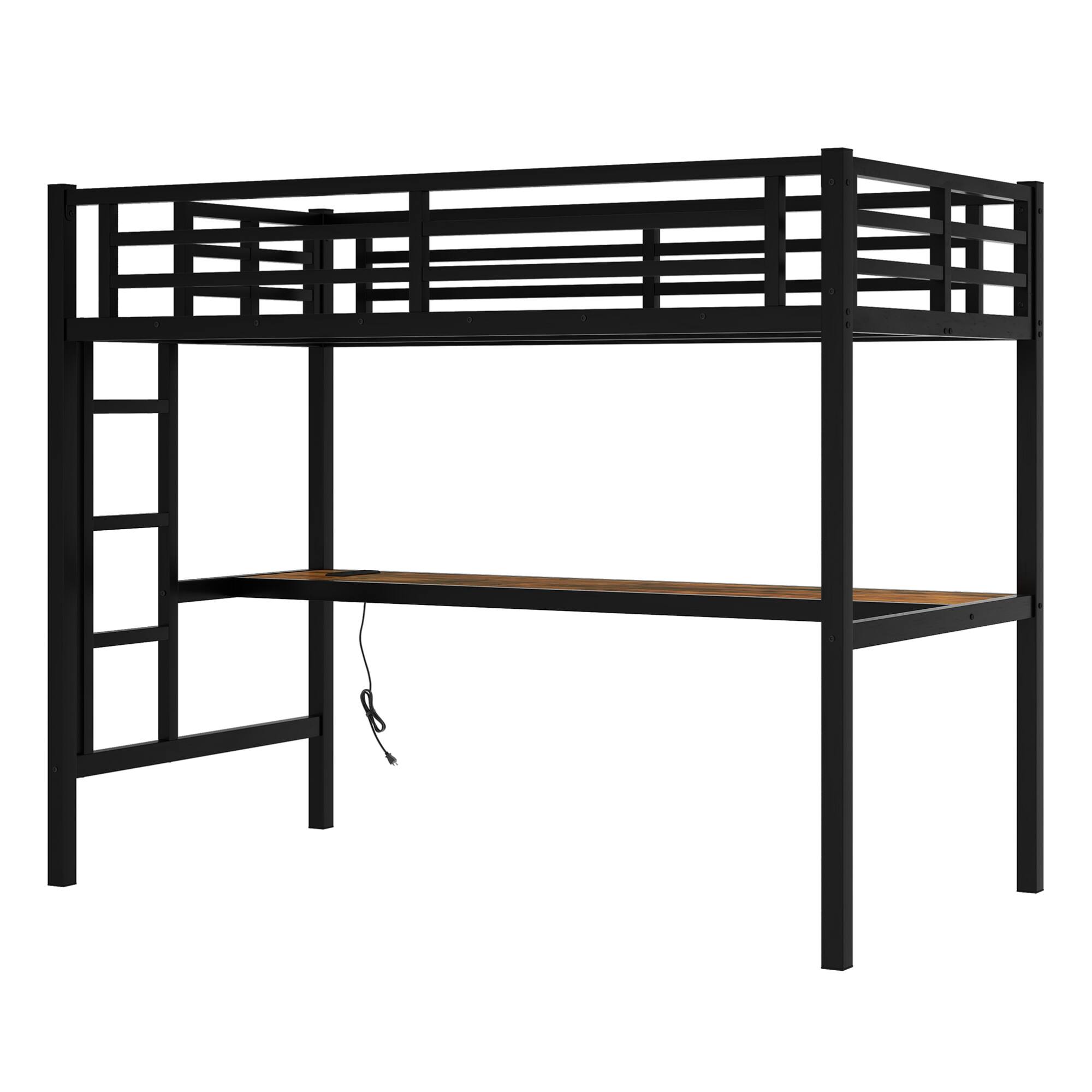 Alt View 2. GOODSILO - Twin XL Loft Bed with Built-In Desk, Power Outlet, and LED Lighting for Space-Saving Bedroom Solutions - Black.
