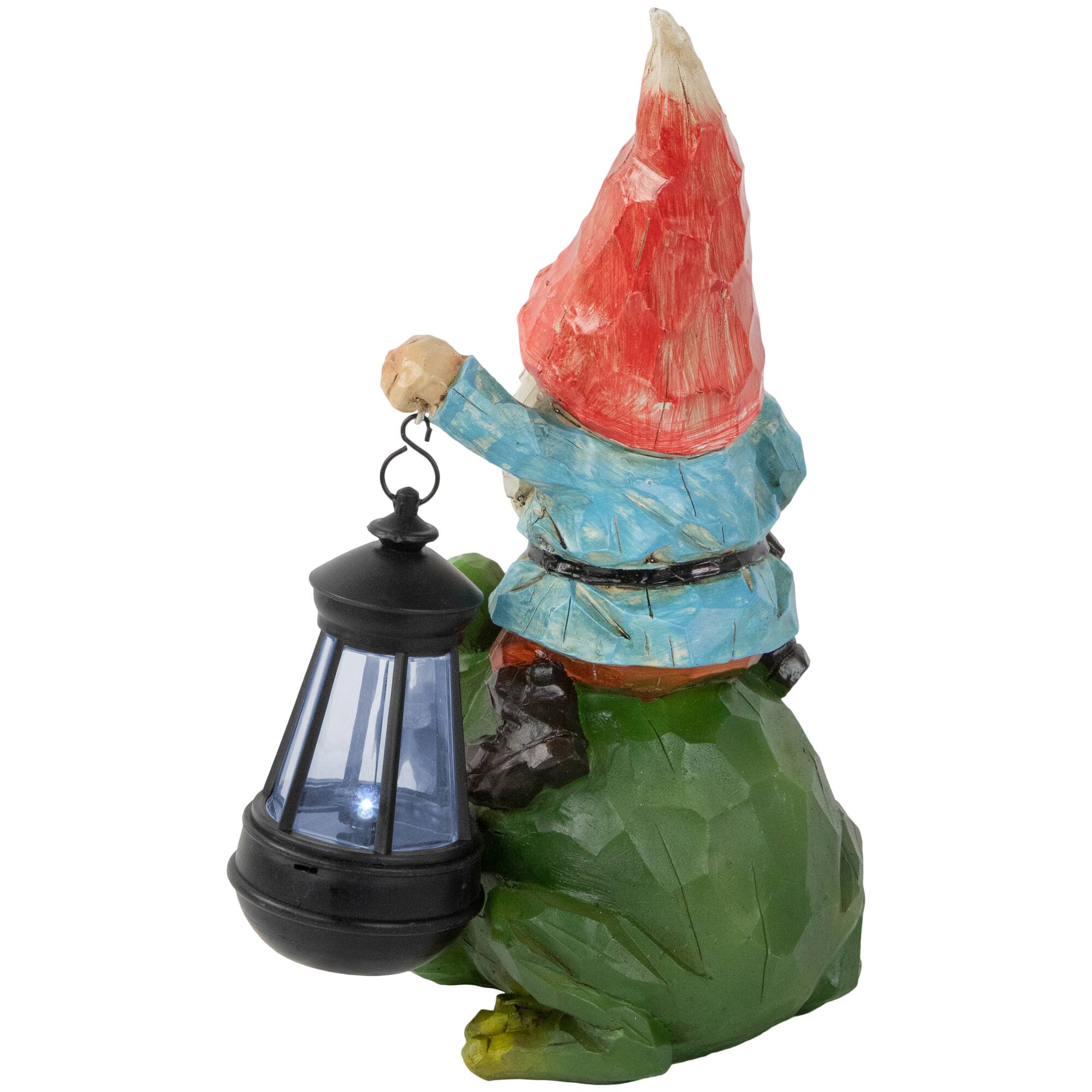 Alt View 4. Northlight - LED Solar Lighted Gnome and Frog Outdoor Garden Statue - 12.5" - Green.