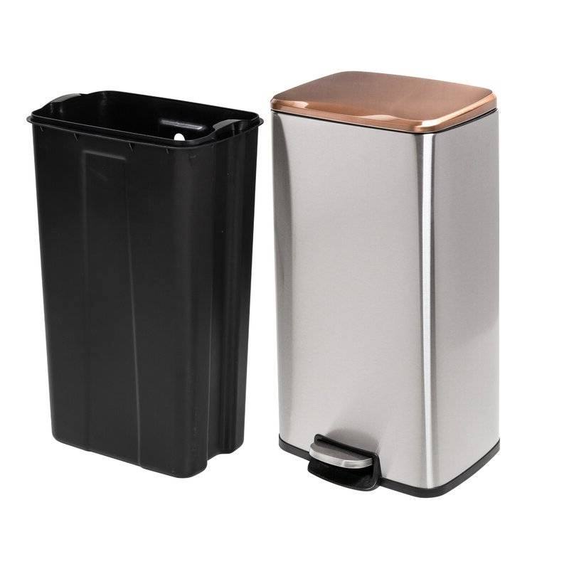 Left. Hivvago - Set of 2 Stainless Steel Gold Bronze Copper Top Step On Trash Can - Gold Bronze Copper.