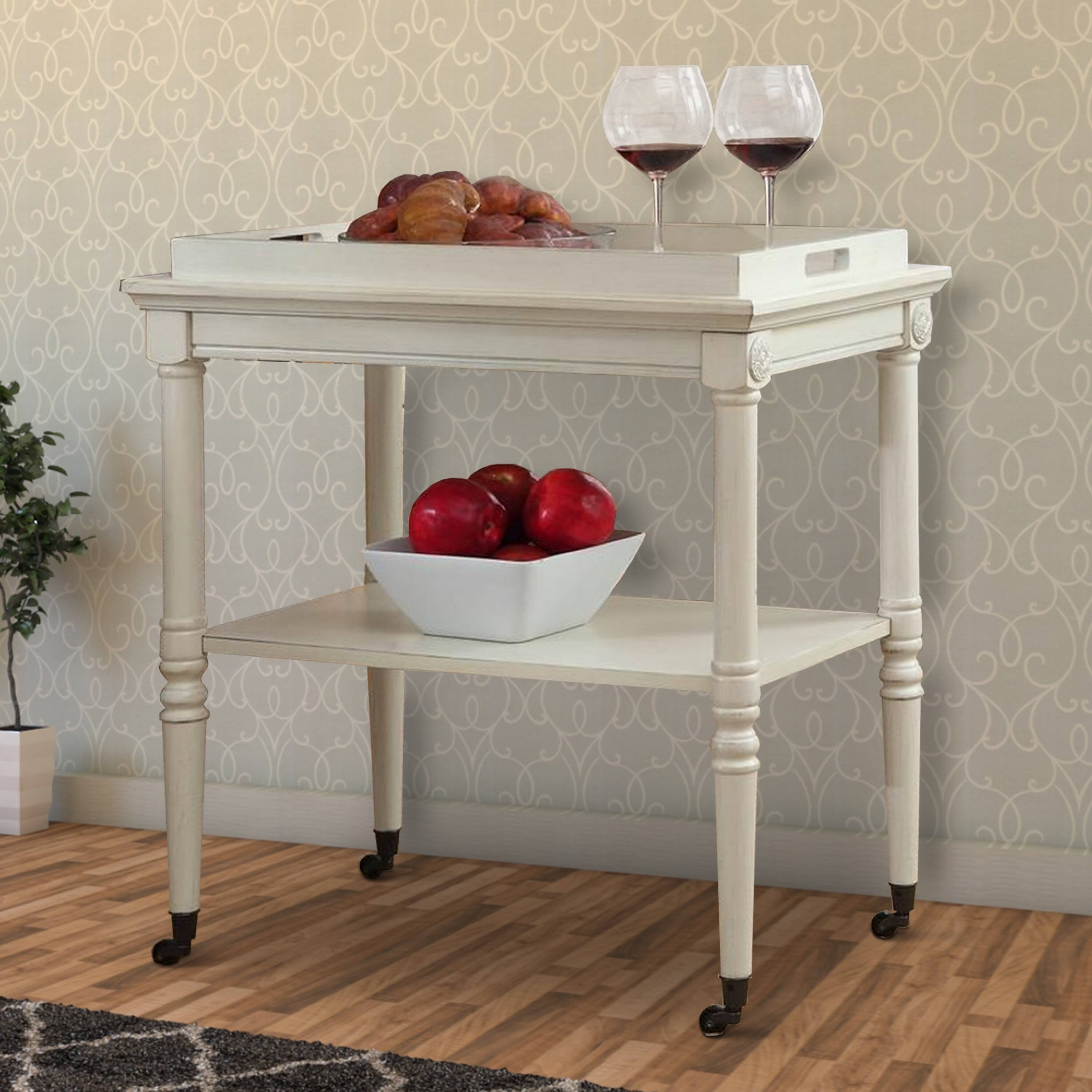 Alt View 5. Manhattan Lane - Wooden Serving Tray Table - Antique White.