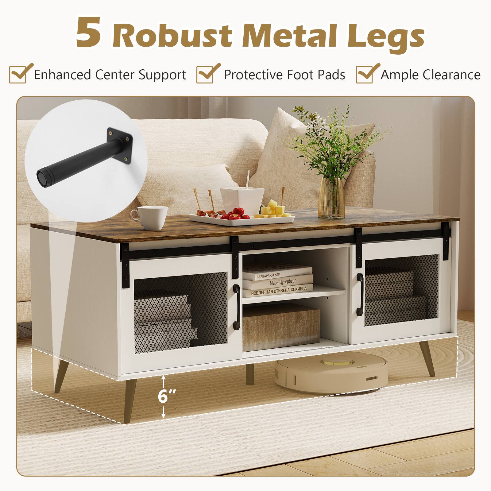 5 Robust Metal Legs  
Enhanced Center Support  
Protective Foot Pads  
Ample Clearance  
6"