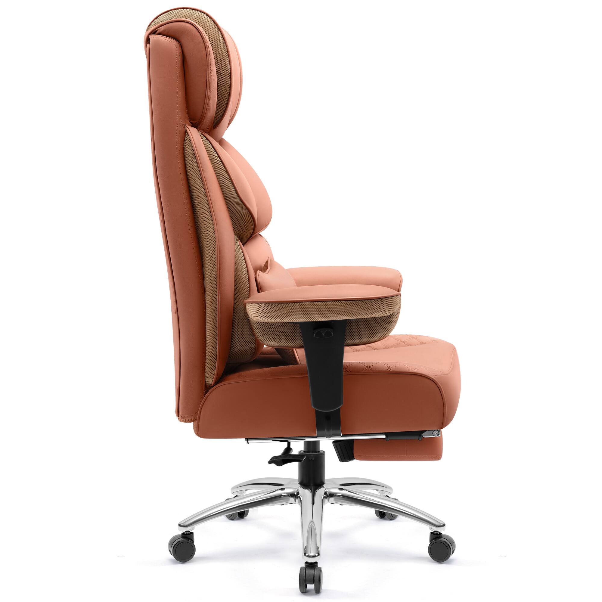 Left. Brick Attic - Big and Tall Ergonomic Office Chair, Wide Executive Leather Reclining Gaming Chair with Footrest, Brown - Brown.