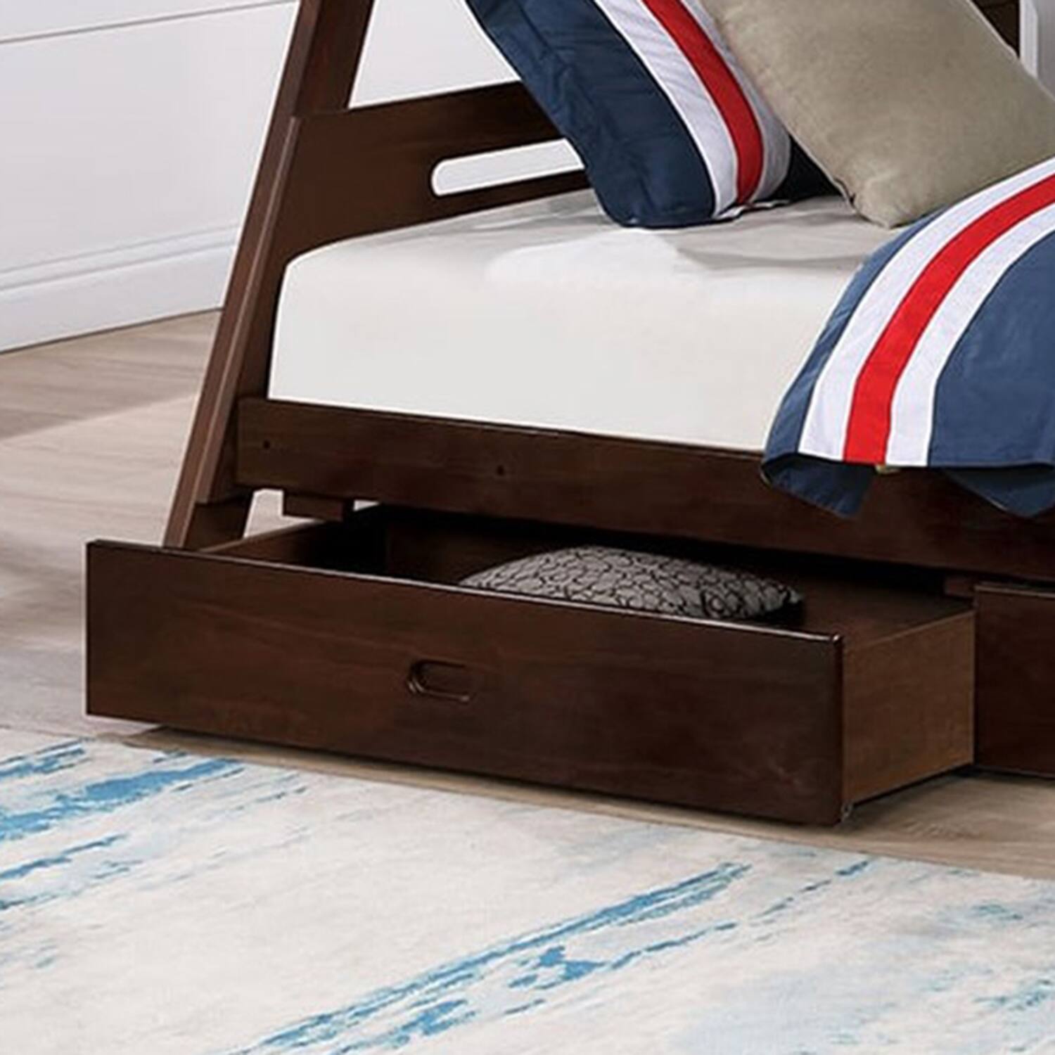 Alt View 1. Vaczon - Twin/Full Bunk Bed for Kids & Teens, Solid Wood Frame with Storage Drawers, Built-In Ladder Full-Length Guardrails - Espresso.