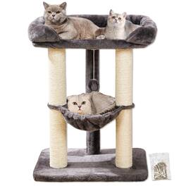 JETRANSPORT - 28" Cat Tree Tower For Indoor Cats Tall With Large Bed Maine Coon Big Sisal Scratcher Soft Perch & Hammock - Gray