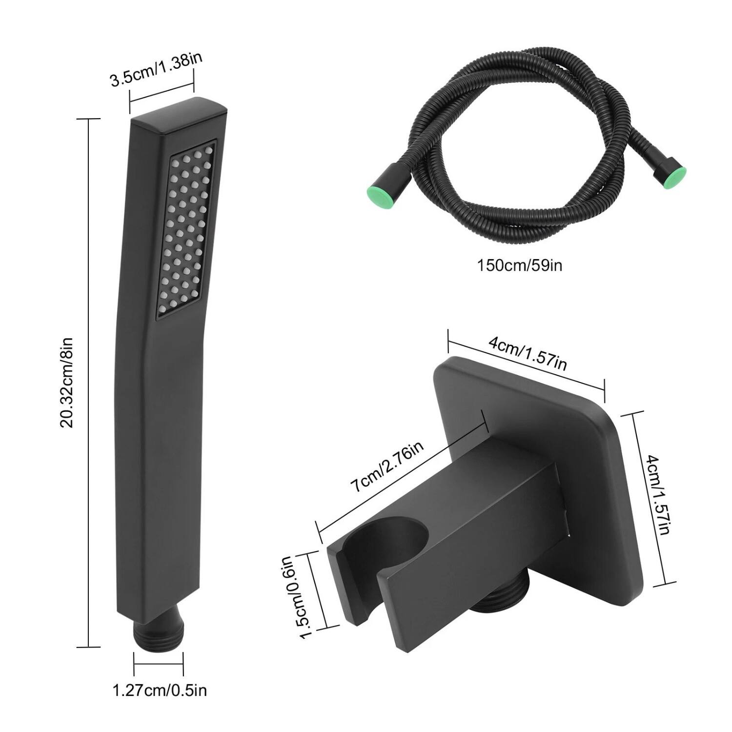 - 3.5cm/1.38in
- 20.32cm/8in
- 1.27cm/0.5in
- 7cm/2.76in
- 1.5cm/0.6in
- 4cm/1.57in
- 150cm/59in