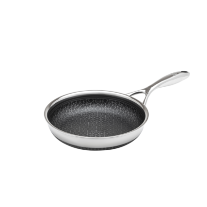 Front. Livwell Brands - DiamondClad™ 8" Hybrid Nonstick Stainless Steel Frying Pan, Dishwasher Safe, PFOA-free – Silver/Black - Black/Silver.