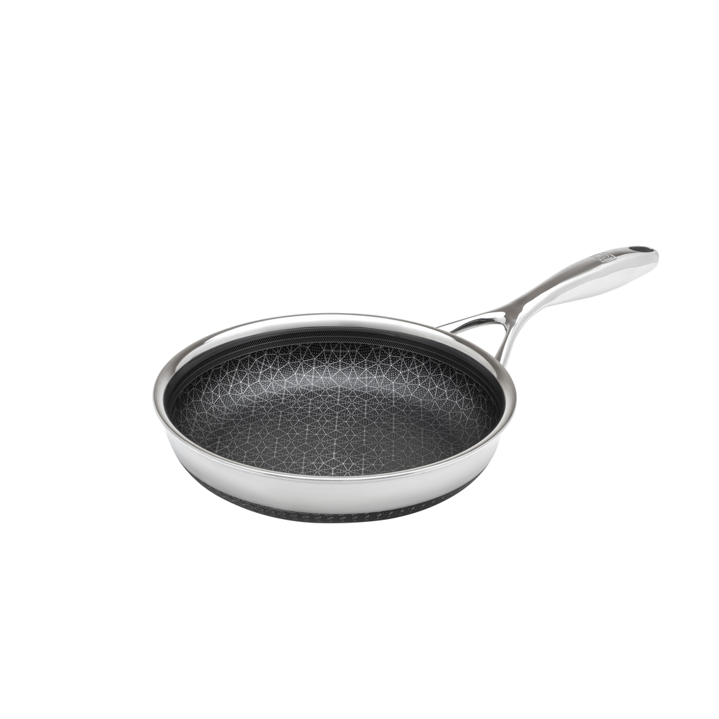 Front. Livwell Brands - DiamondClad™ 8" Hybrid Nonstick Stainless Steel Frying Pan, Dishwasher Safe, PFOA-free – Silver/Black - Black/Silver.