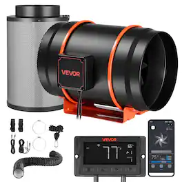 VEVOR - Inline Duct Fan Kit Carbon Filter, 807 CFM 8 inch EC Motor Exhaust Ventilation Fan with 10-Speed, PWM Controller - Black;Orange