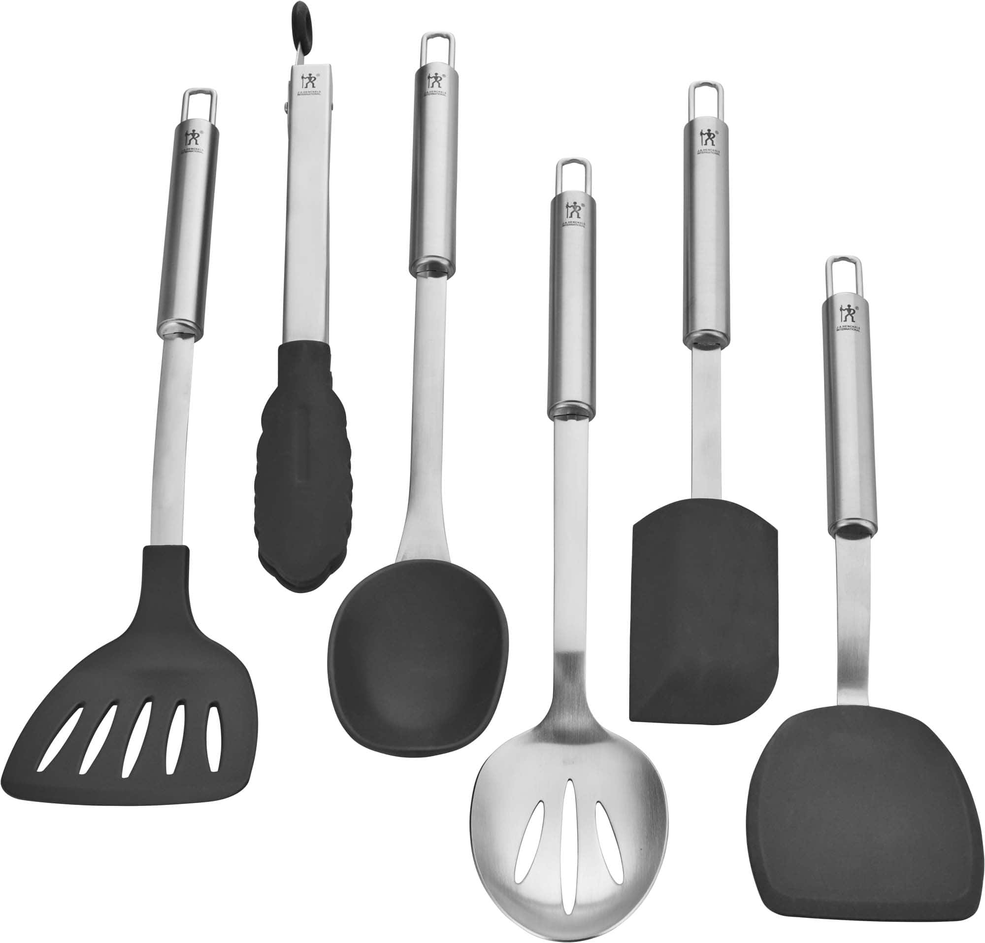Henckels - Cooking Tools 6-PC Kitchen Gadgets Sets with Spatula, Tongs, Cooking Spoon, 18/10 - Stainless Steel