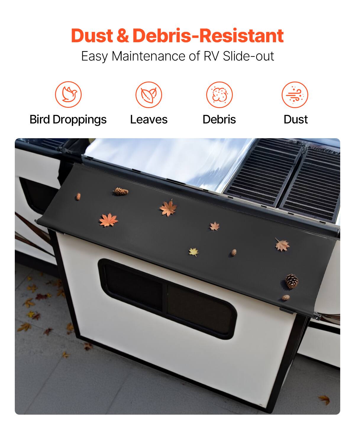 Dust & Debris-Resistant  
Easy Maintenance of RV Slide-out  

- Bird Droppings  
- Leaves  
- Debris  
- Dust