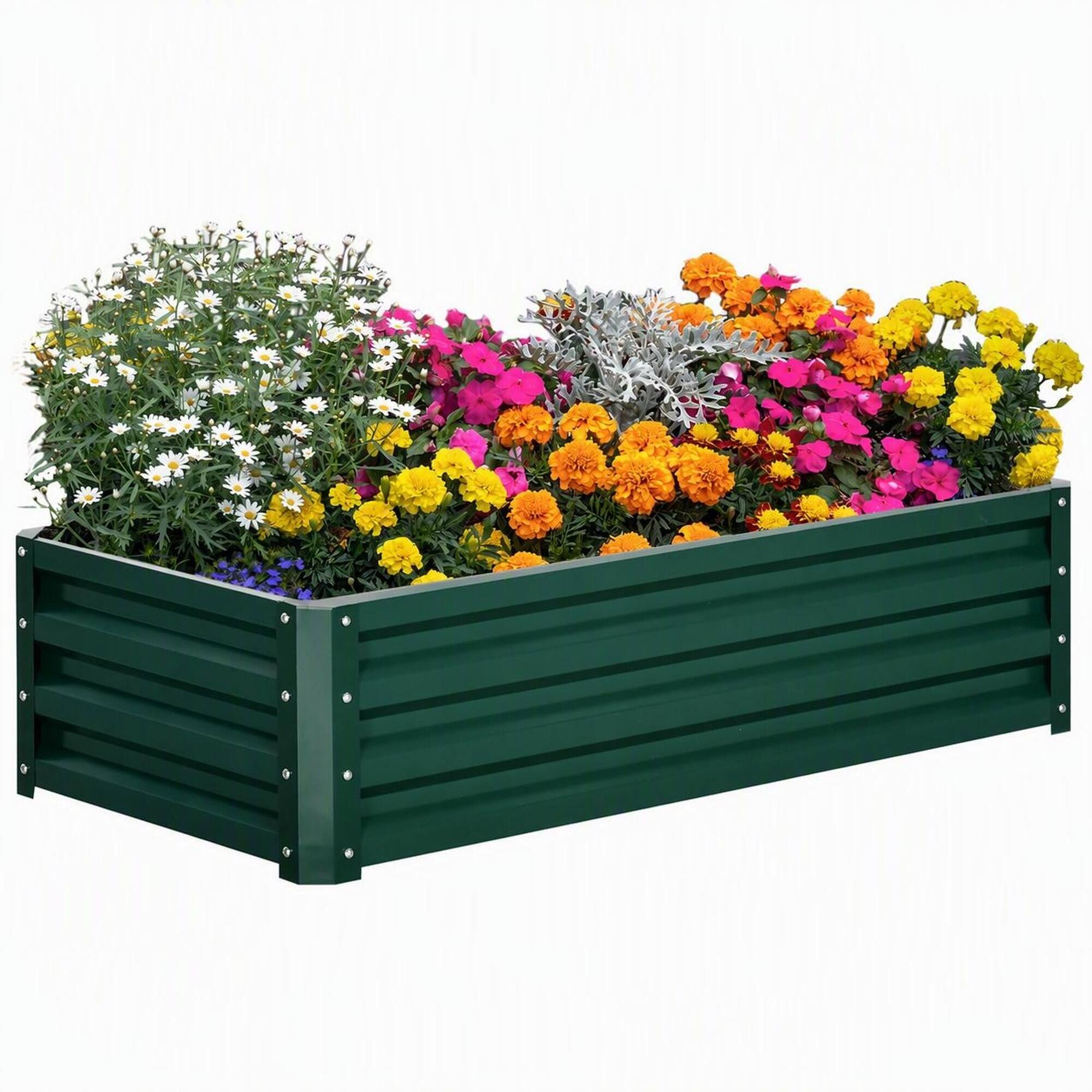 Front. RYHNUYNE - Outsunny 4x2x1 ft Galvanized Steel Raised Garden Bed Planter Box for Vegetables Flowers Herbs, Green Outdoor Metal - Green.