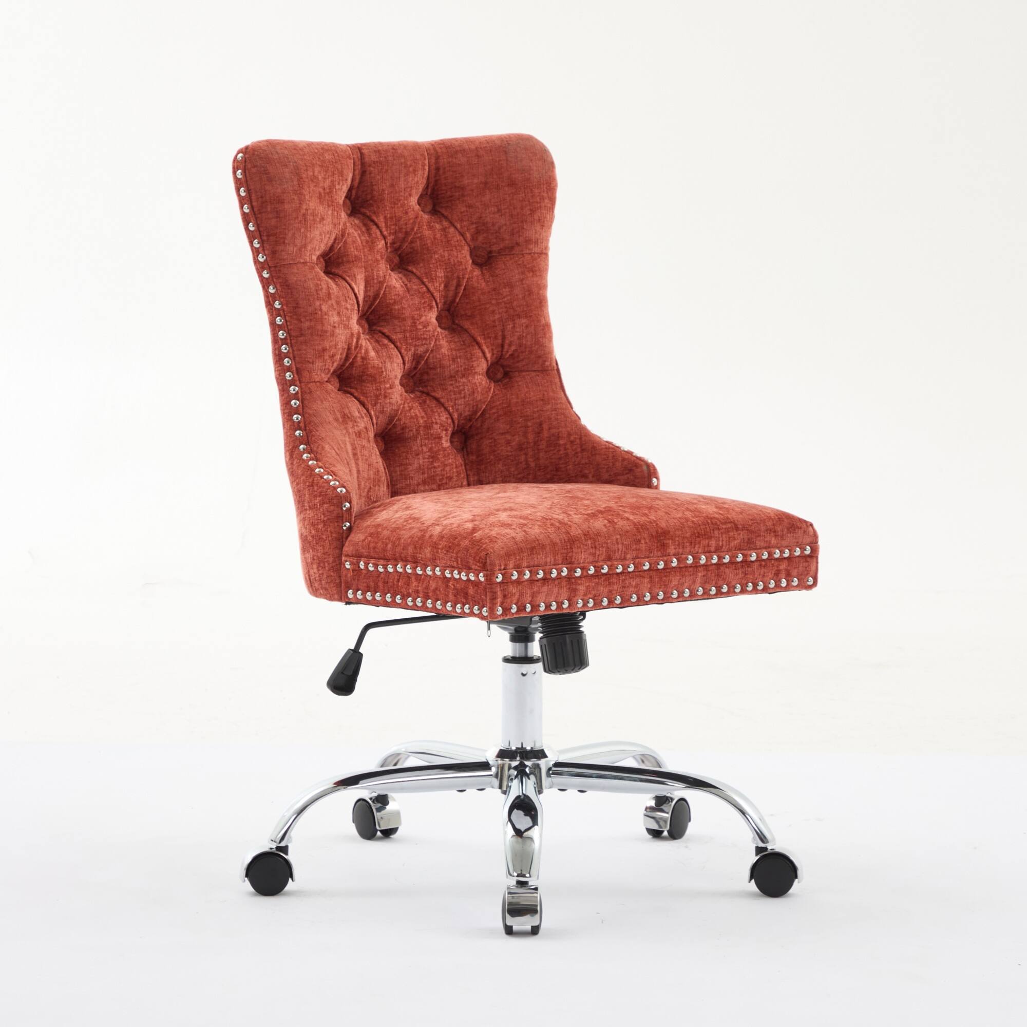 Spaco - Office Chair, Executive Chair with Modern Chenille, Tufted Button, Chrome Base, Adjustable Swivel, for Home Office - Orange