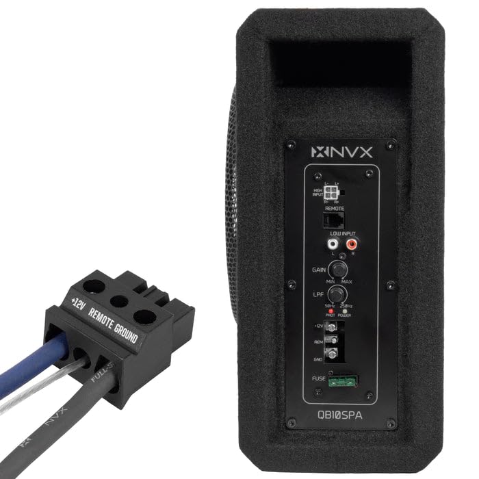 NVX HI-FI INPUT d REMOTE LOW INPUT GAIN MIN MAX +12V REMOTE GROUND FULL-S RANGE NVX LPF Sr 2ae PCT POLAR 12V REM SNO FUSE OB10SPA