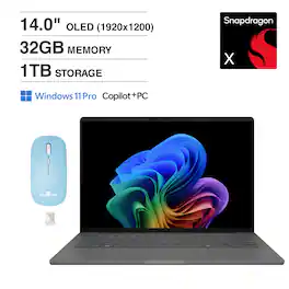 ASUS - Zenbook A14 Laptop 14.0 WUXGA Display (Snapdragon X X1-26-100, 32GB, Win 11 Pro) w/Dockztorm Wireless Mouse - Iceland Gray