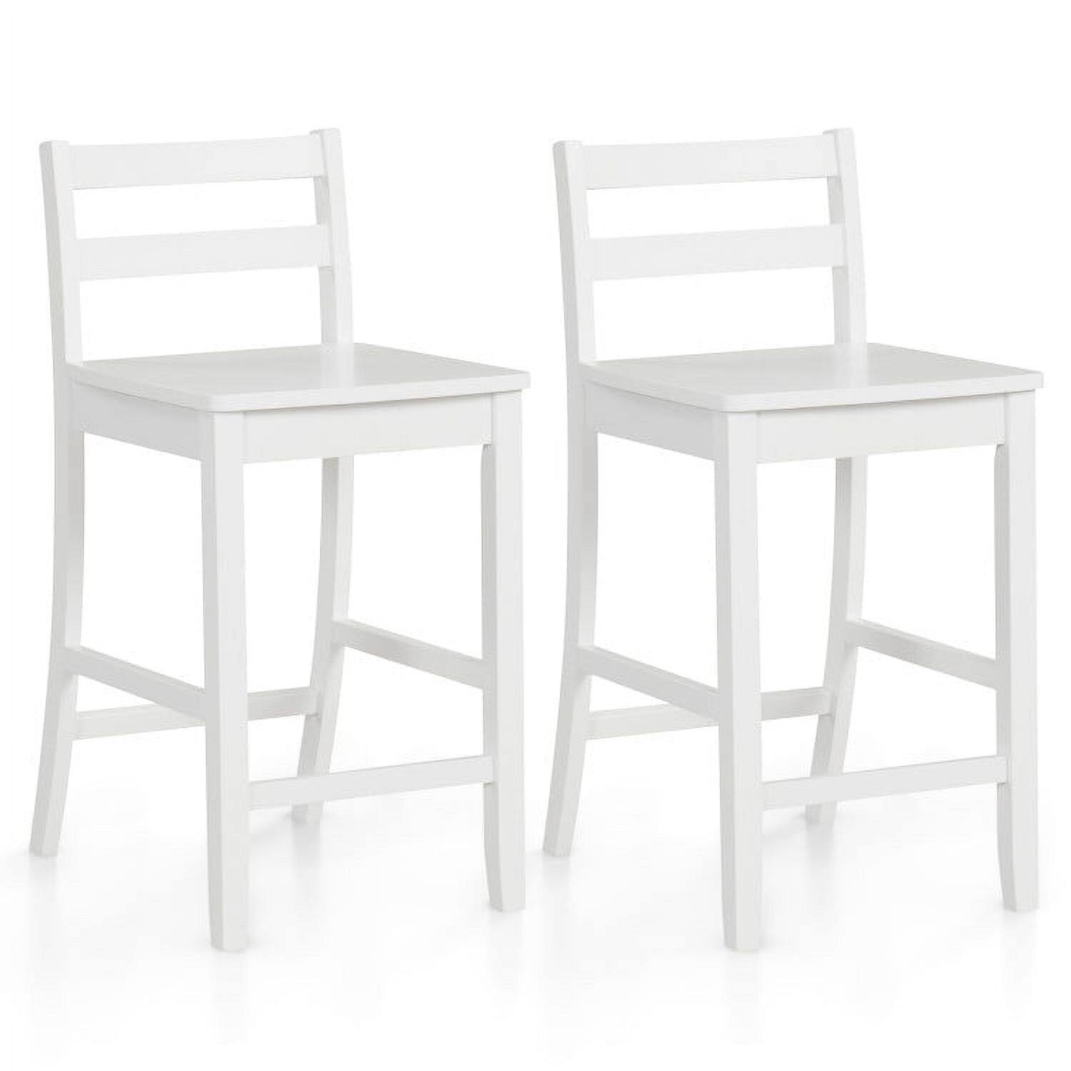 Front. Kadyn - Wooden Bar Stools 2-Pc Set with Ergonomic Backrest and Footrest-White, for Kitchen Island - White.