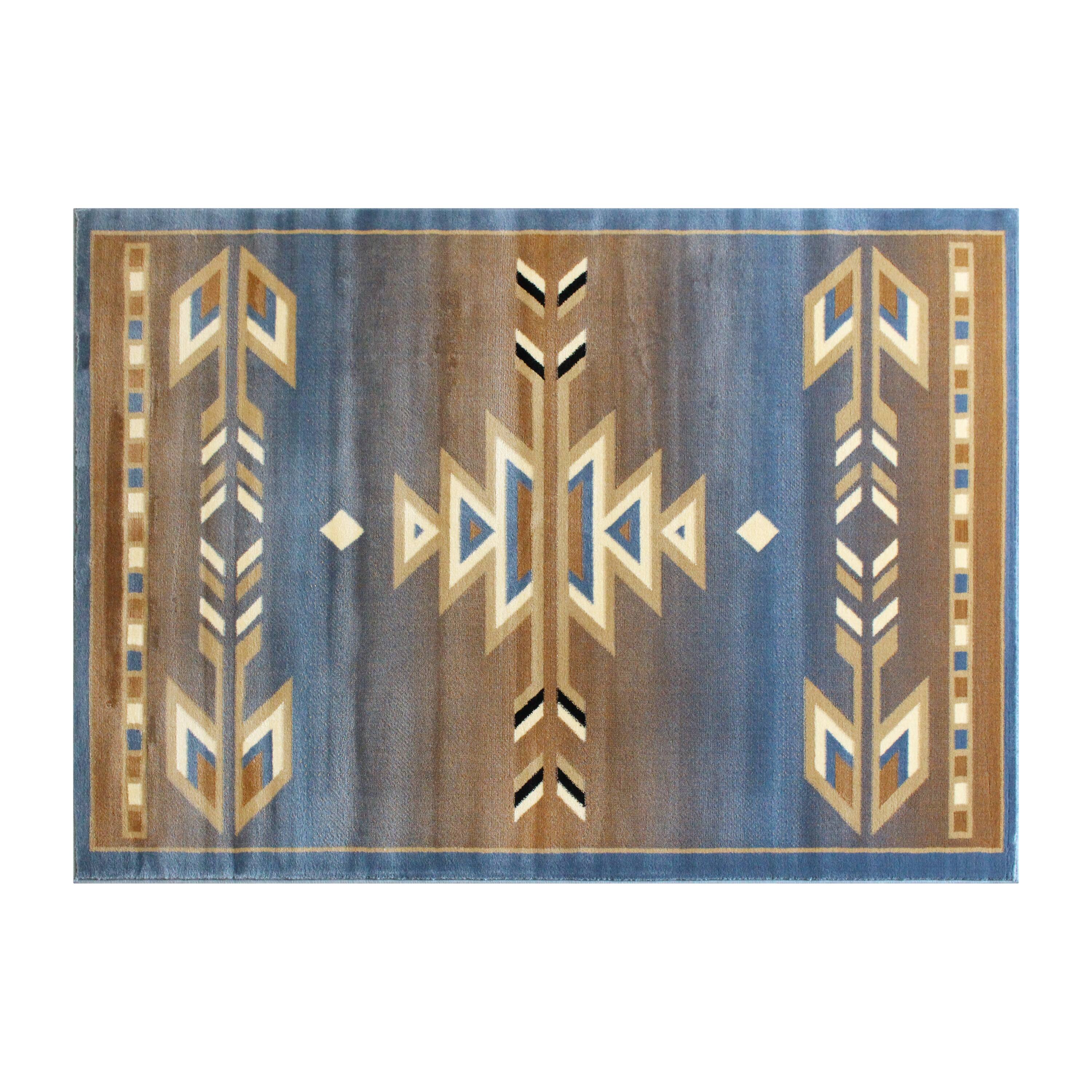Alt View 1. Emma + Oliver - Reno Olefin Accent Rug with Southwestern Geometric Arrow Design and Natural Jute Backing - Blue.
