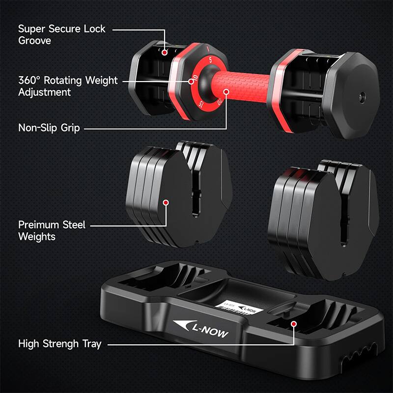 Super Secure Lock Groove  
360° Rotating Weight Adjustment  
Non-Slip Grip  
Premium Steel Weights  
High Strength Tray  

L-NOW