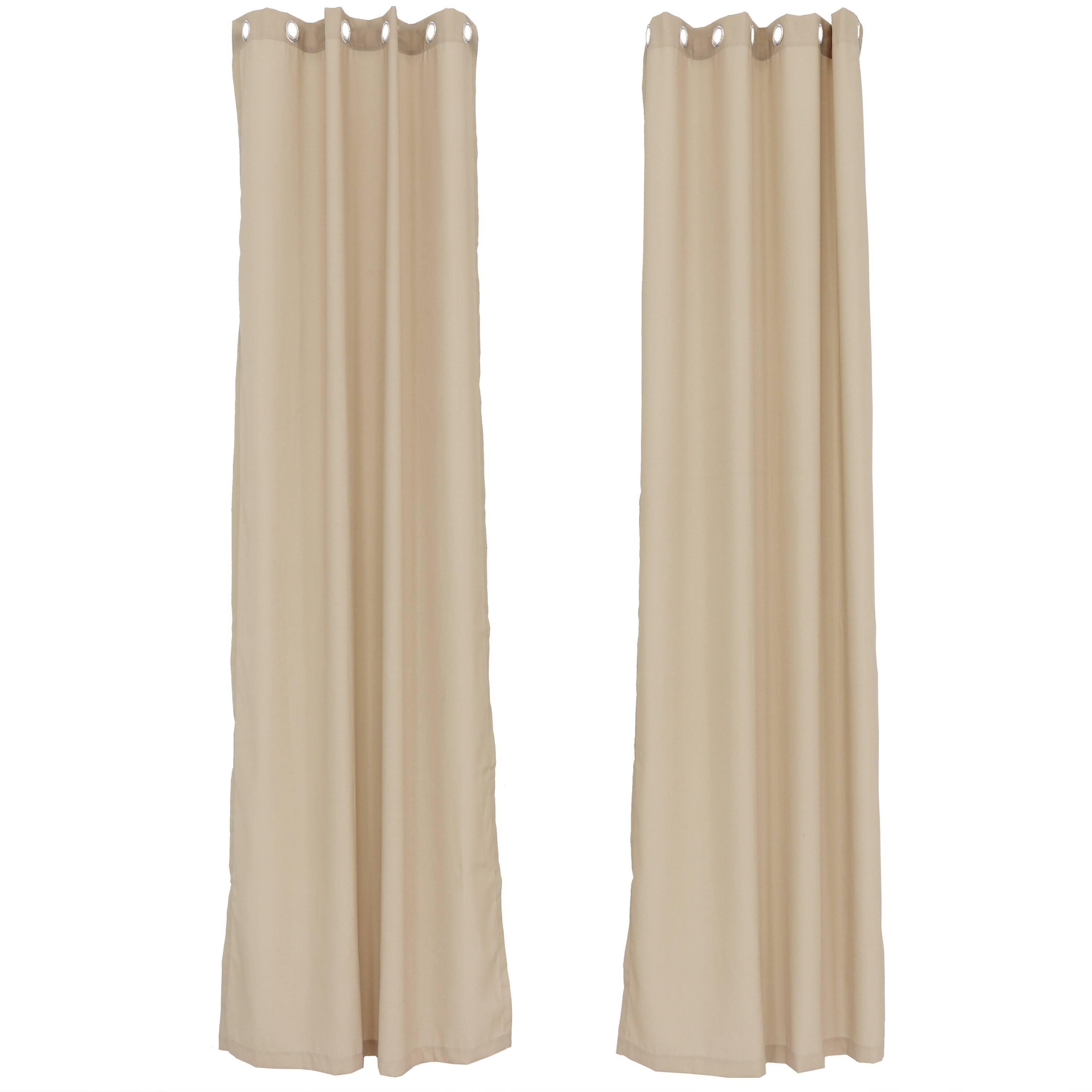 Front. Sunnydaze - Outdoor Curtain Panel - 52 in x 120 in - Set of 2 - Beige.