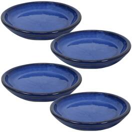 Sunnydaze - 7 in Glazed Ceramic Flower Pot/Plant Saucer - Set of 4 - Imperial Blue