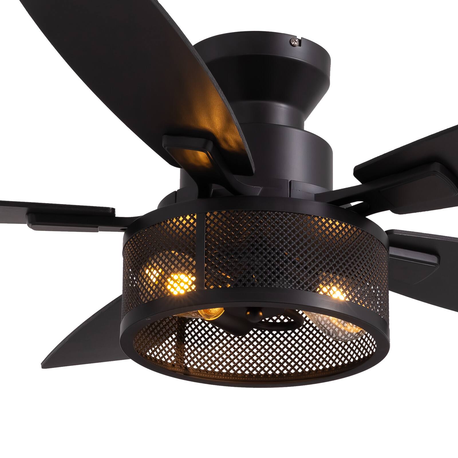 Alt View 2. Siljoy - 46 Inch Farmhouse Flush Mount Black Caged Ceiling Fans with Lights and Remote for Living Room Patio Indoor and Outdoor - Black.