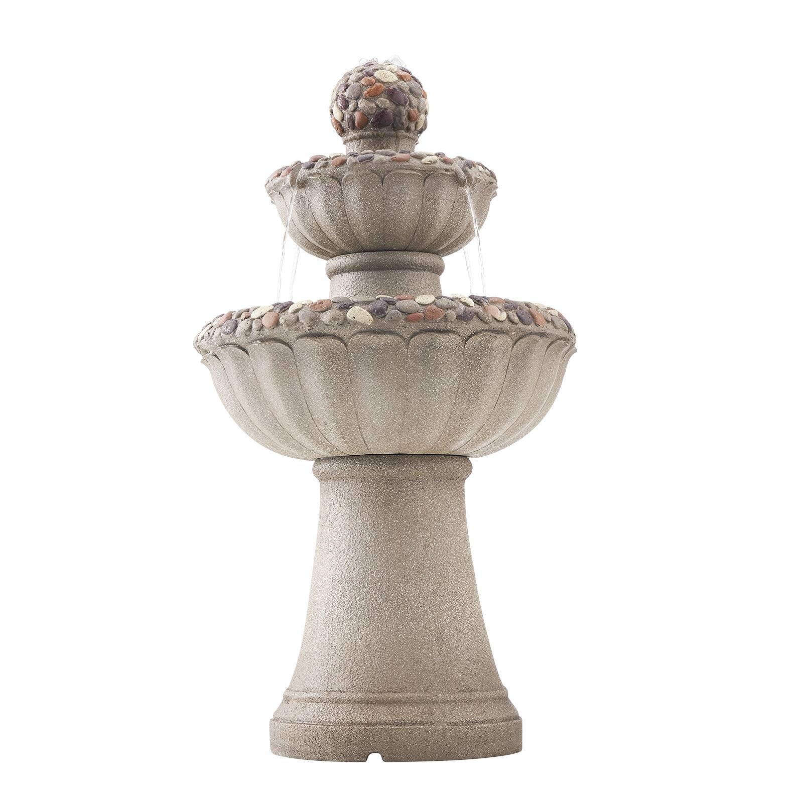 Alt View 5. VEVOR - Outdoor Water Fountain, 36.5-Inch Tall 2-Tier Design with Rock-Style Base, Fiberglass and Resin Construction - Gray.