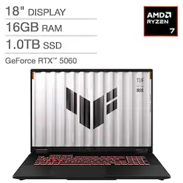 ASUS - Refurbished Excellent - TUF 18" FHD+ AMD Ryzen 7 260 3.8 GHz up to 5.1 GHz 16GB DDR5 1TB SSD NVIDIA GeForce RTX 5060 Windows 11 Home - Black