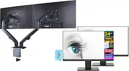 MSI - 24'' FHD VA Monitor, Anti Glare, Anti Flicker, HDMI, (PROMP241X) 2 Pack w/DKZ Hub & Ergoflexy Dual Mount Arm - Black