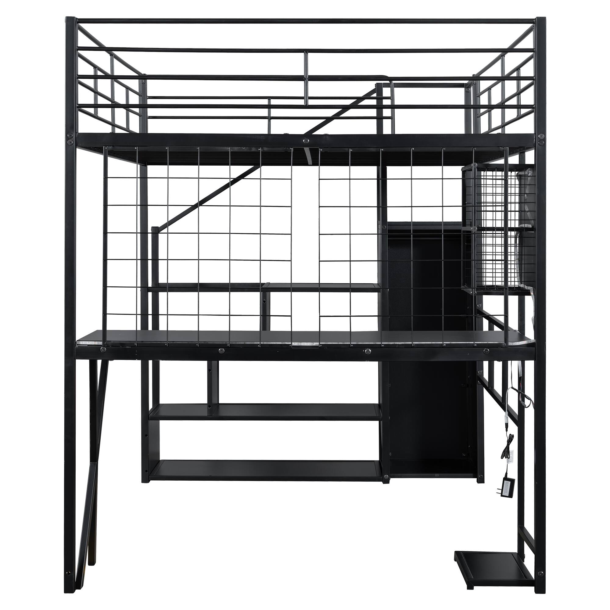 Alt View 1. Anysun - Anysun Full Size Metal Loft Bed with Storage Wardrobe and Staircase, Assembly Required - Black.