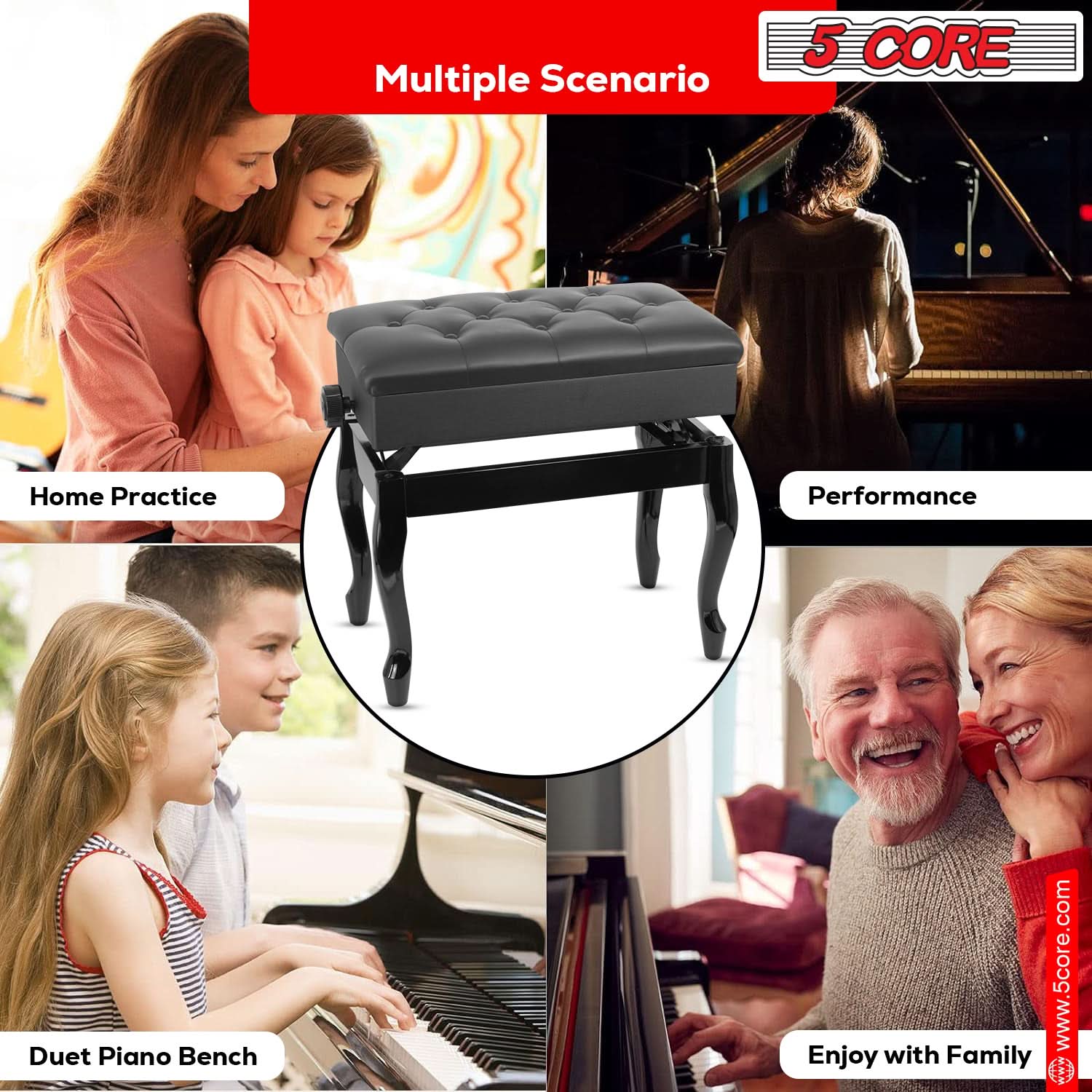 Multiple Scenario 5 CORE Home Practice Performance Duet Piano Bench Enjoy with Family www.5core.com