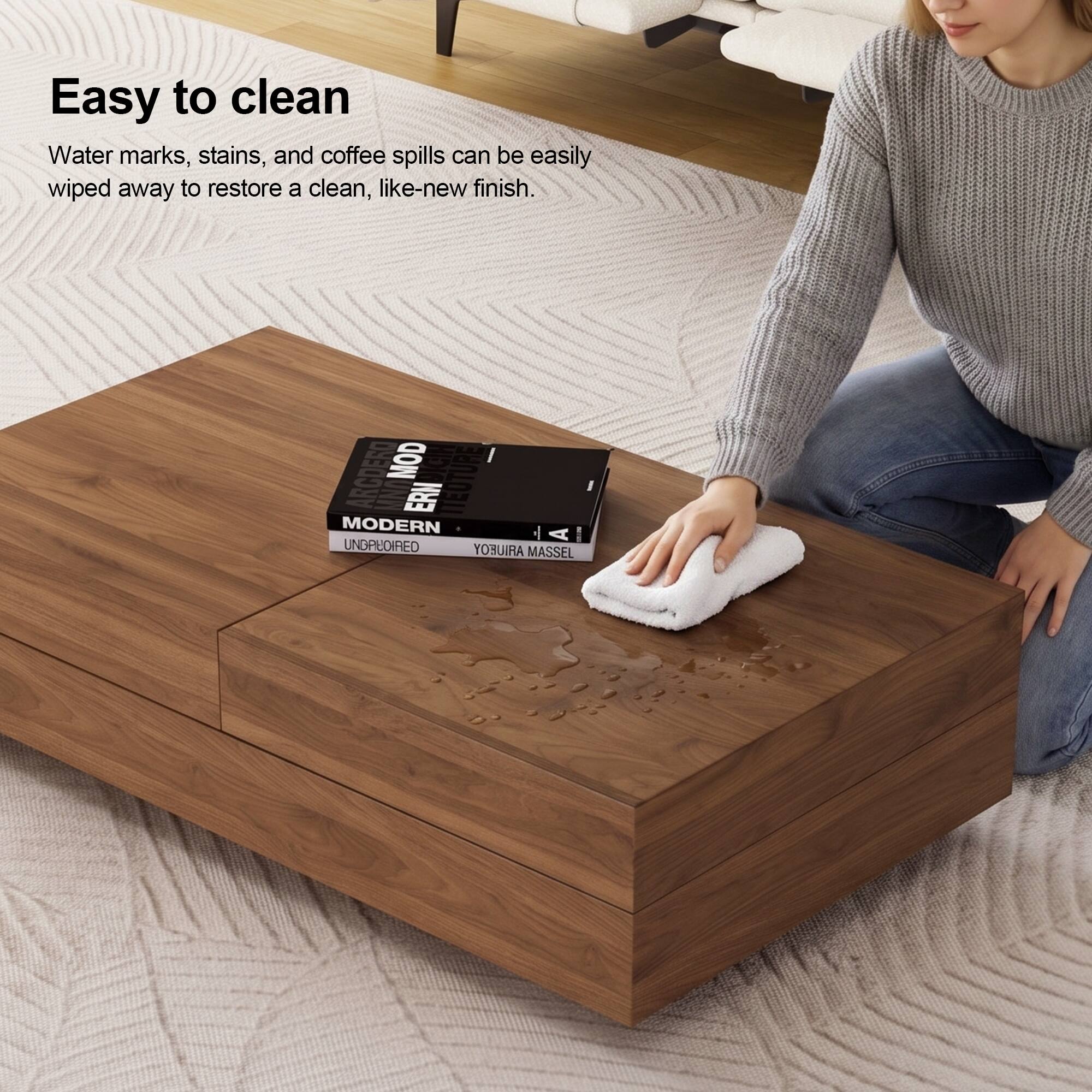 Easy to clean

Water marks, stains, and coffee spills can be easily wiped away to restore a clean, like-new finish.