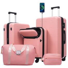 HTUTWOO - Hardside Luggage - 5 Piece with Bags -20" Half-opening Carry on with USB Port,Expandable 24"/28",Spinner Wheels,TSA Lock - Light Pink