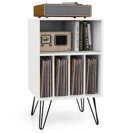 Ecooso - Freestanding Record Player Storage Cabinet with Metal Legs and Open Shelves - White
