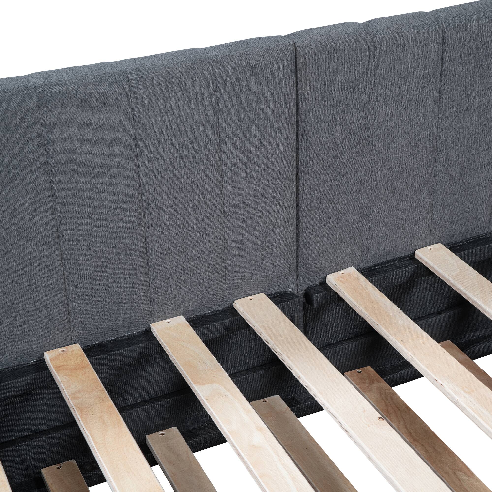 Alt View 7. Tiramisubest - Upholstered Daybed with Trundle Twin Size Sofa Bed Frame No Box Spring Needed, Linen Fabric(Gray) - Gray.