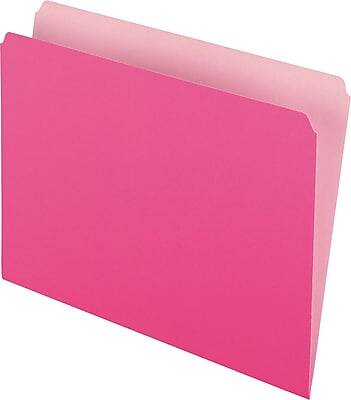 Front. Pendaflex -  Two-Tone Recycled File Folder, Straight Cut, Letter Size, Pink, 100/Box  - Pink.