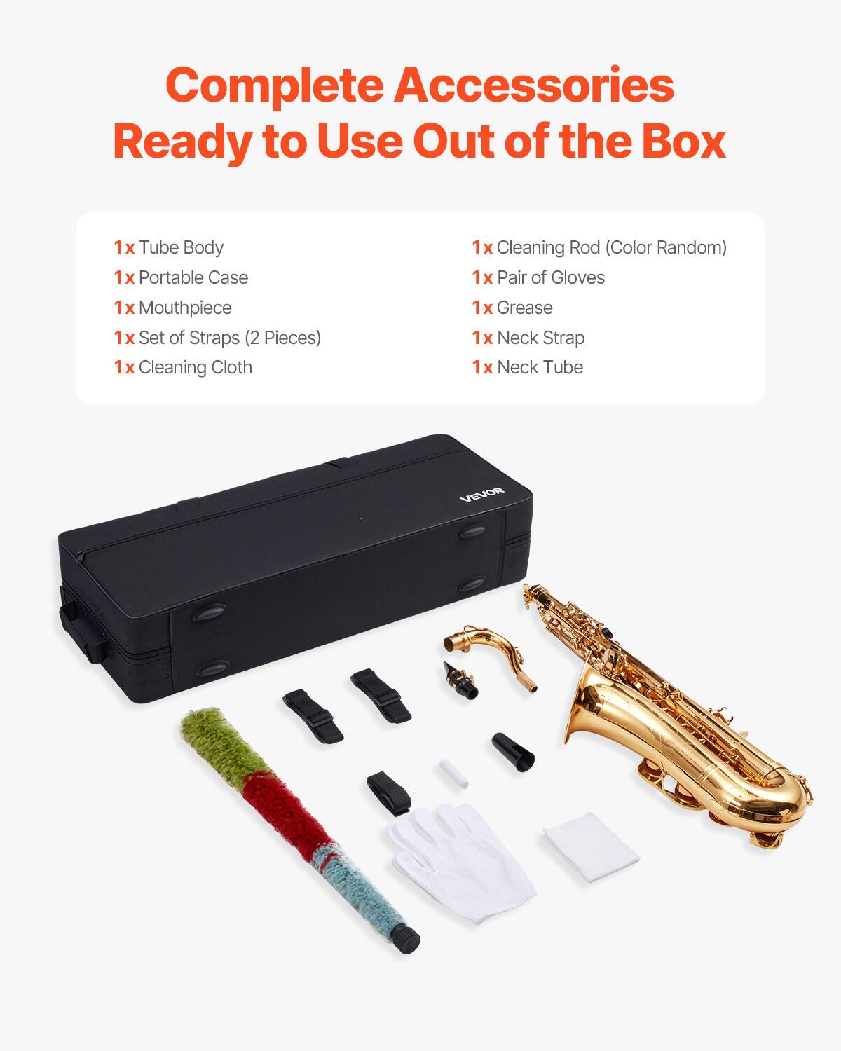 Complete Accessories Ready to Use Out of the Box

- 1x Tube Body
- 1x Portable Case
- 1x Mouthpiece
- 1x Set of Straps (2 Pieces)
- 1x Cleaning Cloth
- 1x Cleaning Rod (Color Random)
- 1x Pair of Gloves
- 1x Grease
- 1x Neck Strap
- 1x Neck Tube