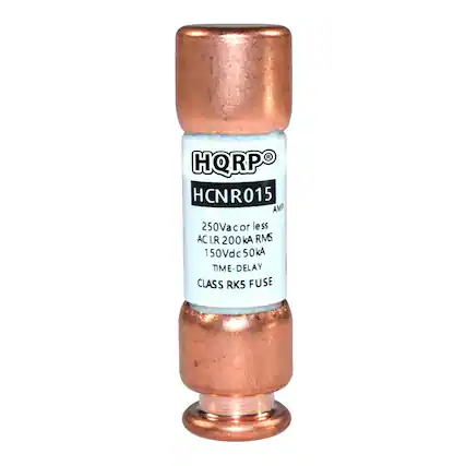 HQRPO HCNR015
AMP
250Vac or less
AC I.R 200kA RMS
150Vdc 50kA
TIME-DELAY
CLASS RK5 FUSE