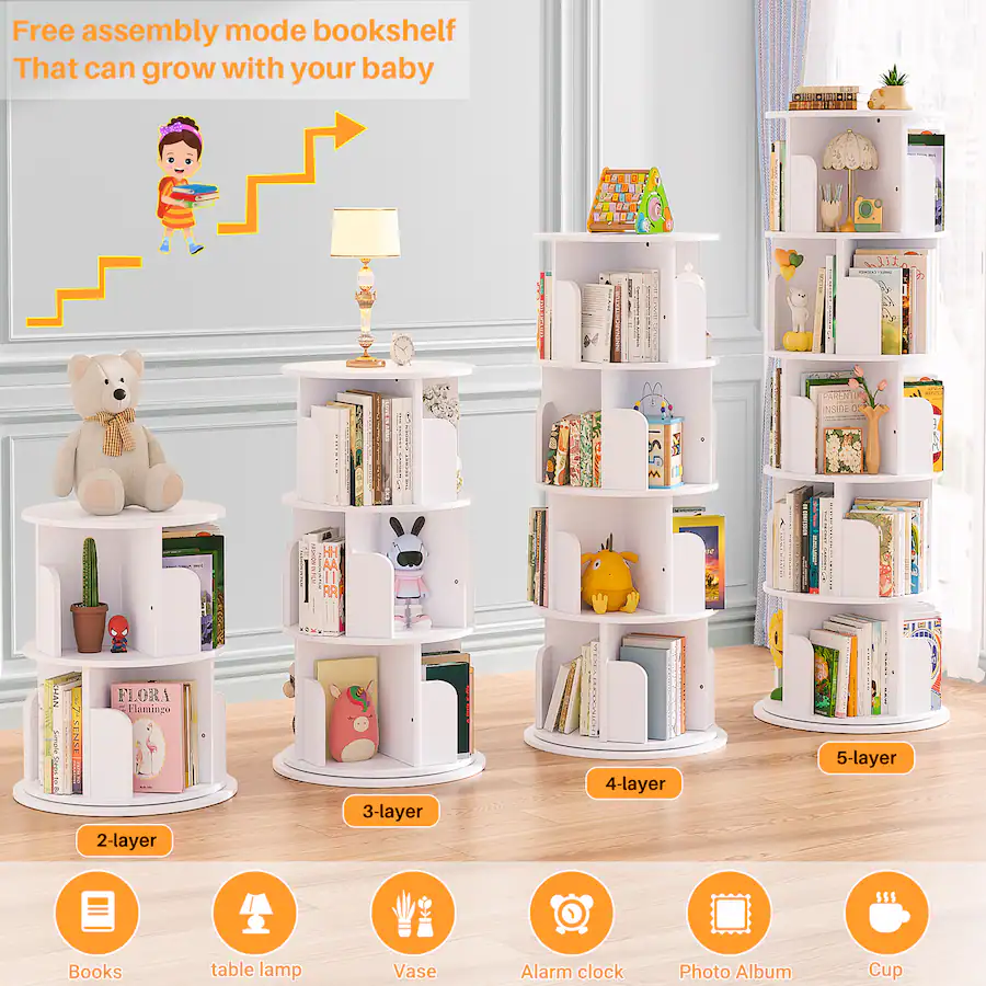 Buzzer Small Module Aheaplus 5 Tier Rotating Bookshelf, 360° Spinning Bookcase for Home and ...