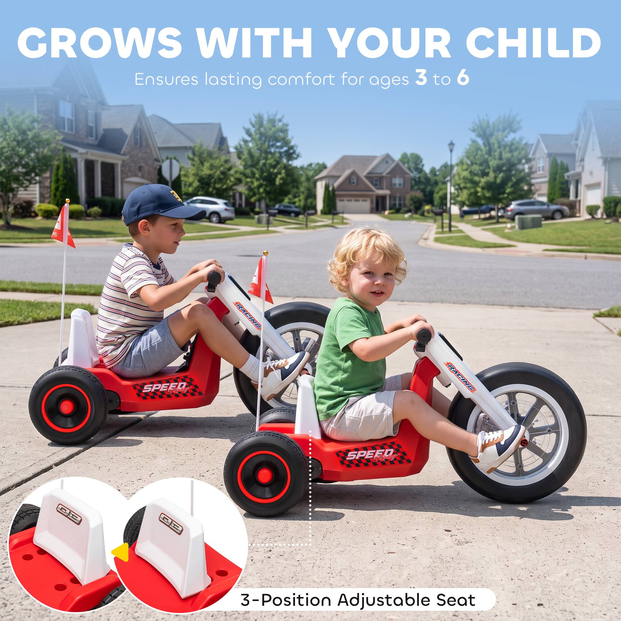 GROWS WITH YOUR CHILD  
Ensures lasting comfort for ages 3 to 6  

3-Position Adjustable Seat