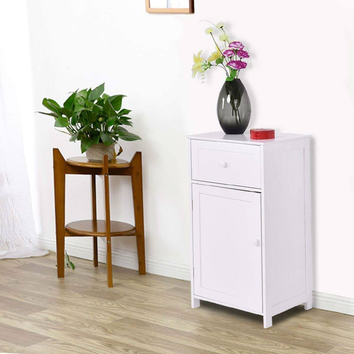 Angle. SlickBlue - Wood Storage Cabinet with Waterproof Surface for Bathroom - White.