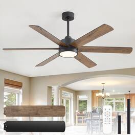 Breezary - 60 Inch Modern LED Ceiling Fan with Light and Remote, 6 Reversible Plywood Blades,6&12 Inch Downrods Included - matte black and walnut