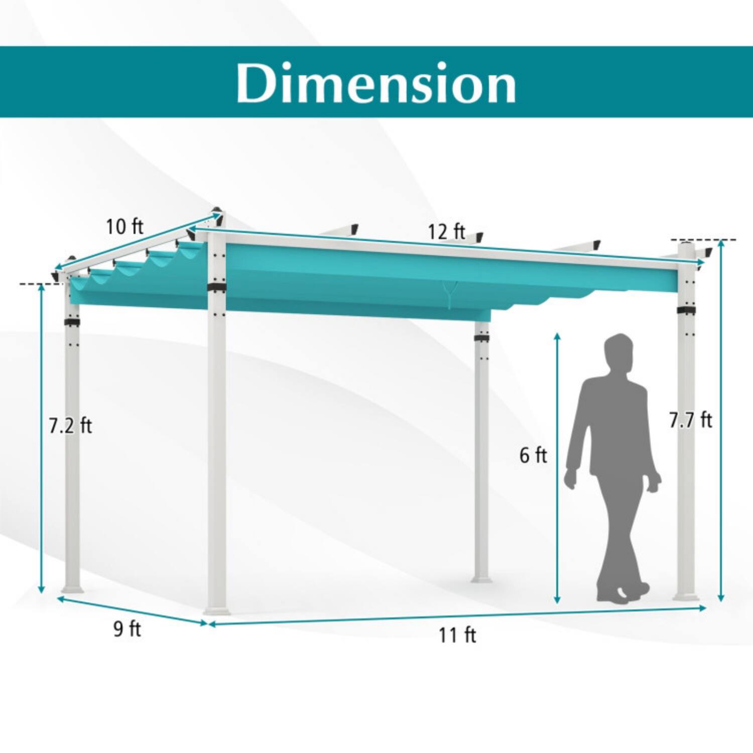 Dimension  
10 ft  
12 ft  
7.2 ft  
6 ft  
7.7 ft  
9 ft  
11 ft