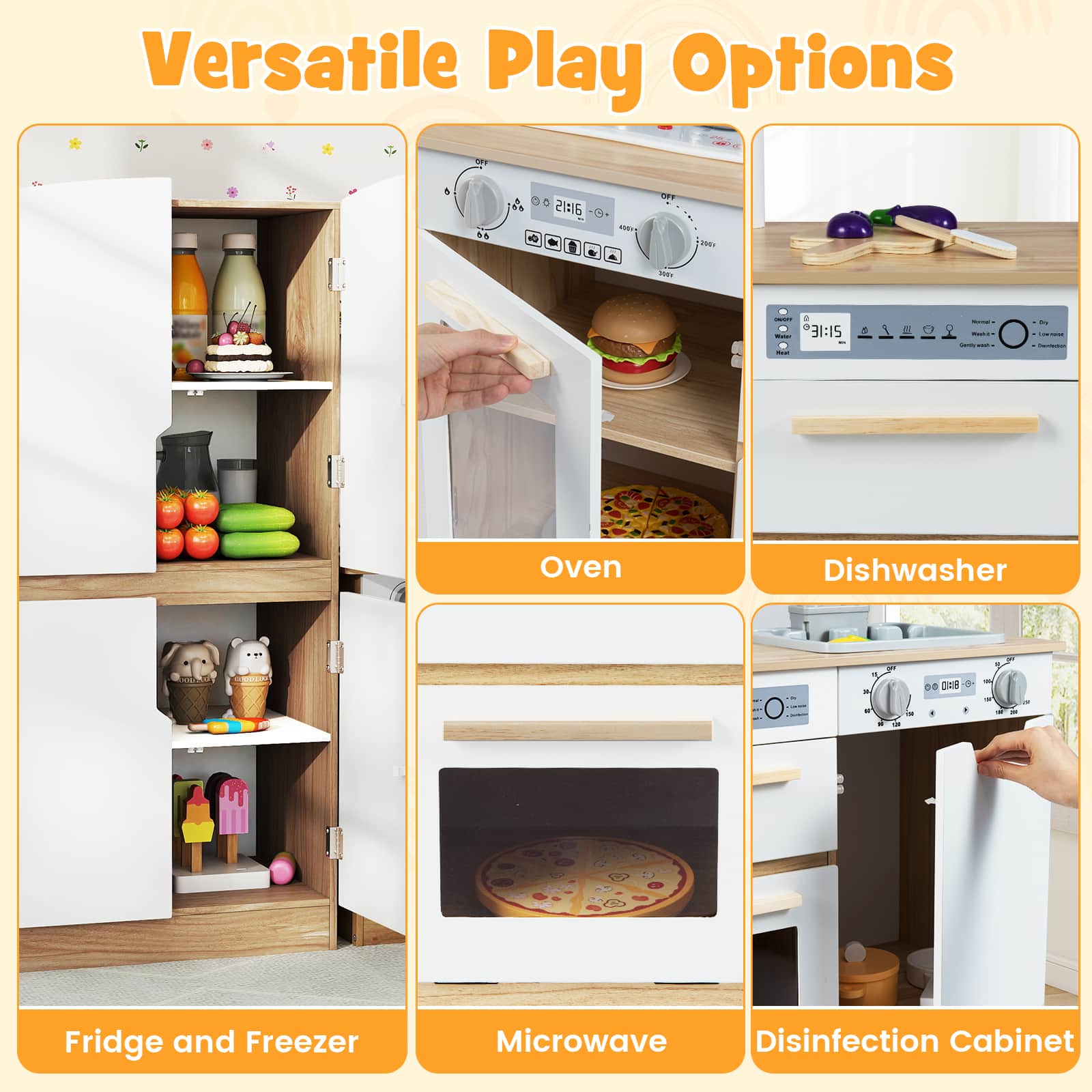 Gymax 2 PCS Kids Kitchen Playset w/Fridge Dishwasher Microwave