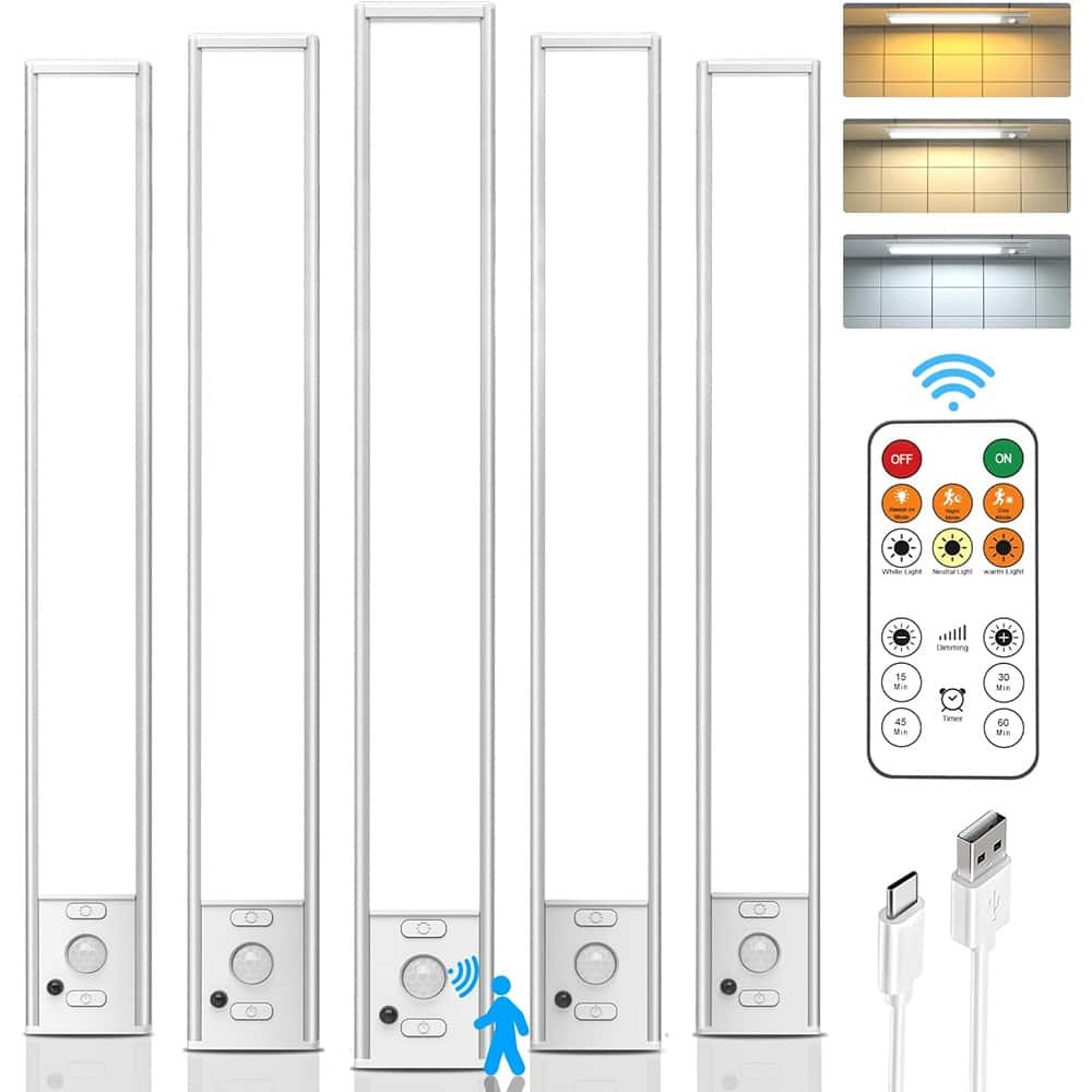 ACJPR - 5-Pack 11.9" Under Cabinet Motion Light – Rechargeable, 3-Color, Wireless