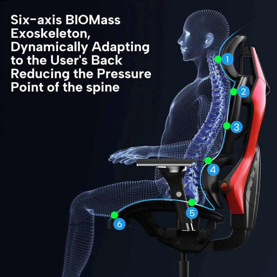 Six-axis BIOMass Exoskeleton, Dynamically Adapting to the User's Back Reducing the Pressure Point of the spine