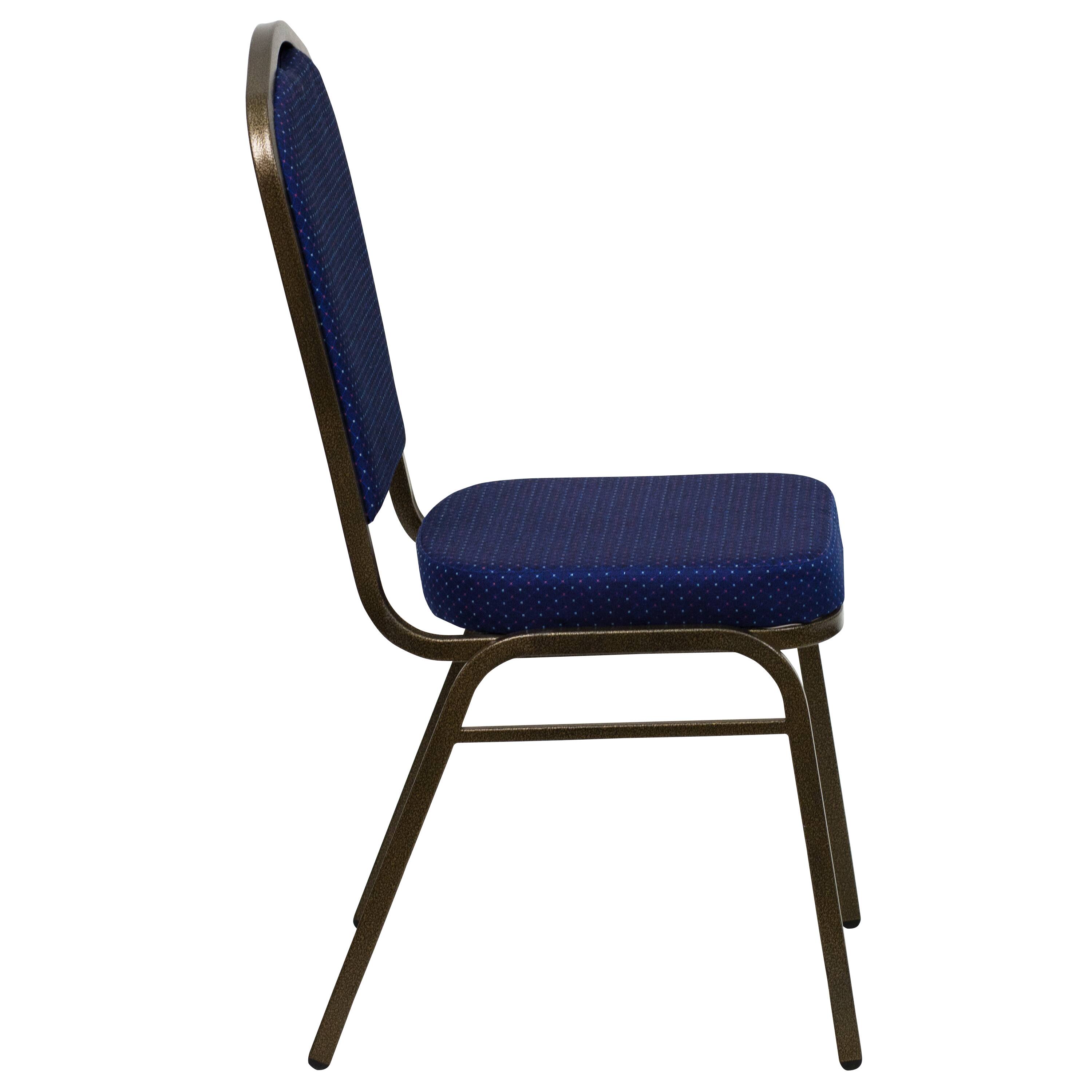 Alt View 6. Emma + Oliver - Crown Back Stacking Banquet Dining Chair - Navy Blue Patterned Fabric/Gold Vein Frame.