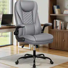 Brick Attic - 330lbs Ergonomic Leather Office Chair with Headrest and Adjustable Armrests , 135° Swivel Desk Chair Height Adjustable - Gray