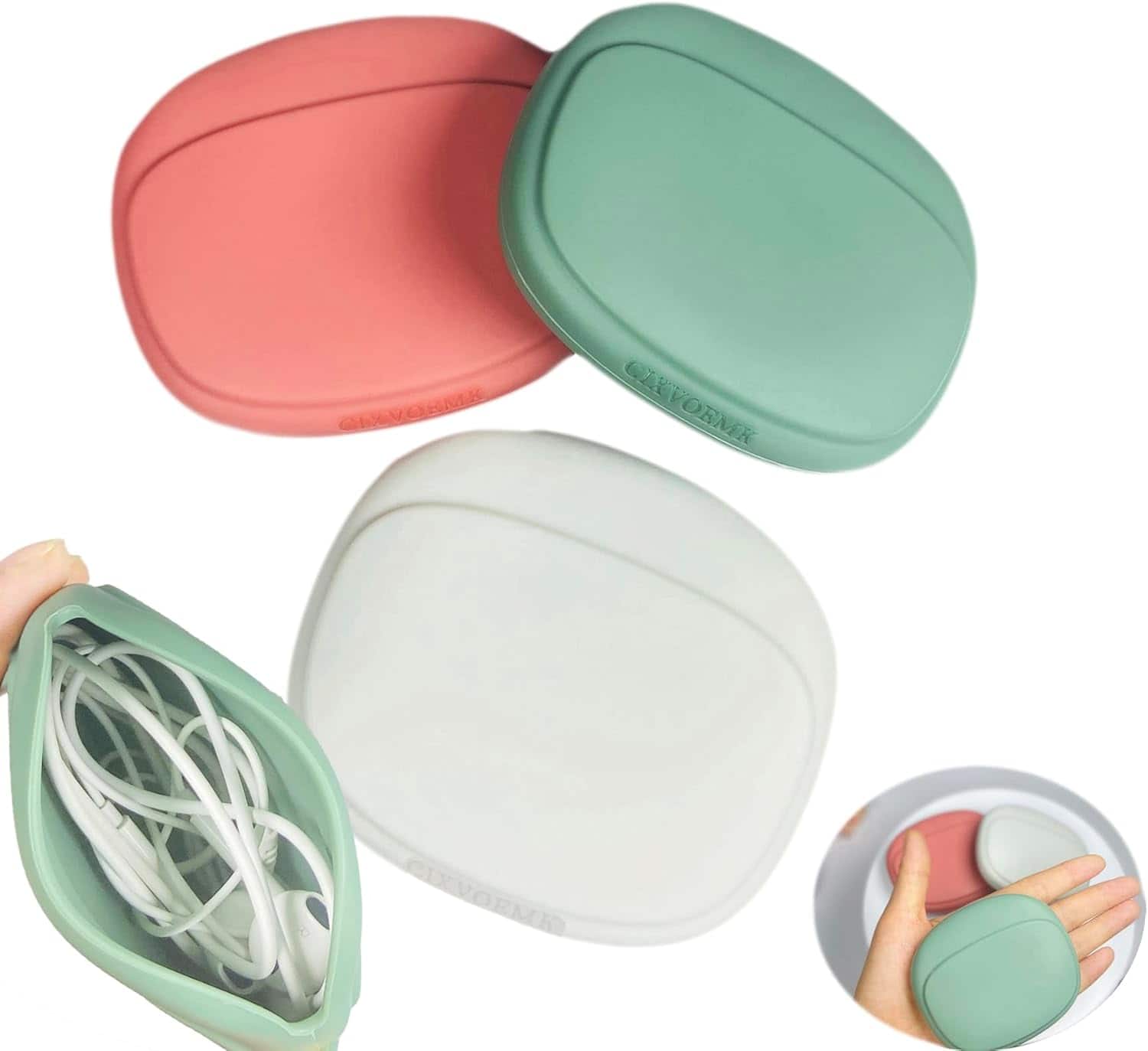 ACJPR - Silicone Cable & Earphone Organizer Case – Portable, 3-Pack, Red/Grey/Green