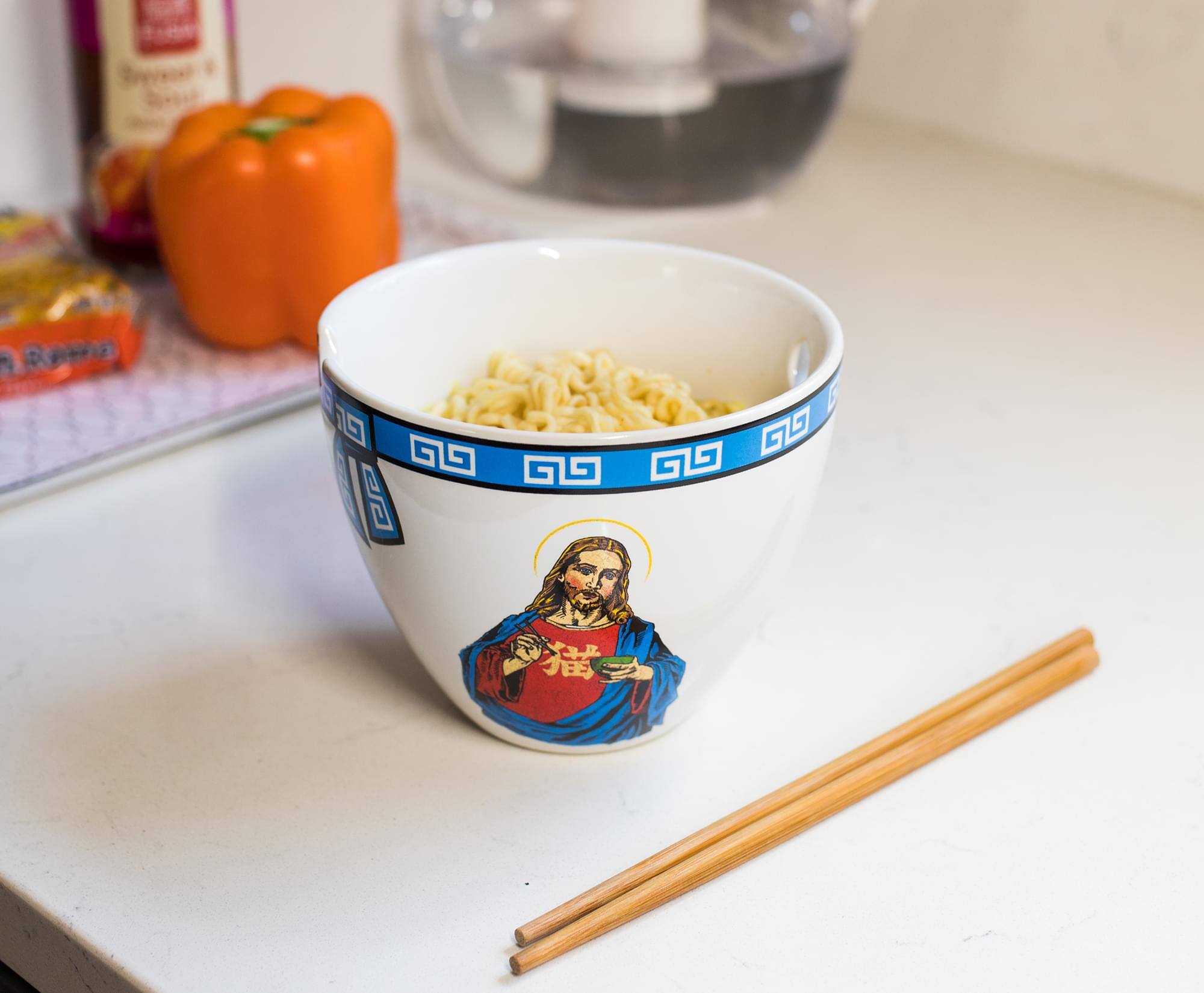 Alt View 3. Boom Trendz - Bowl Bop Can I Get A Ramen? Japanese Dinnerware Set | 16-Ounce Bowl, Chopsticks - Blue.