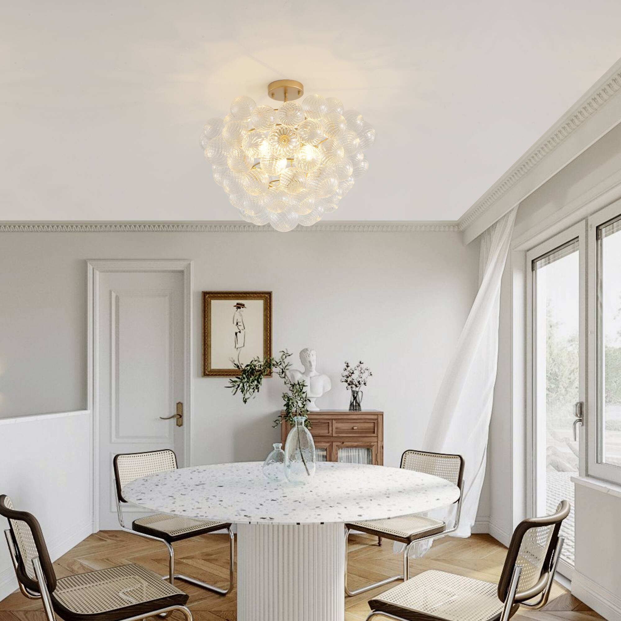 Angle. Tiramisubest - 23.6-Inch Gold Ceiling Pendant Light with Threaded Clear Glass Globe Shade (Non Adjustable Height, No Bulbs) - Gold.