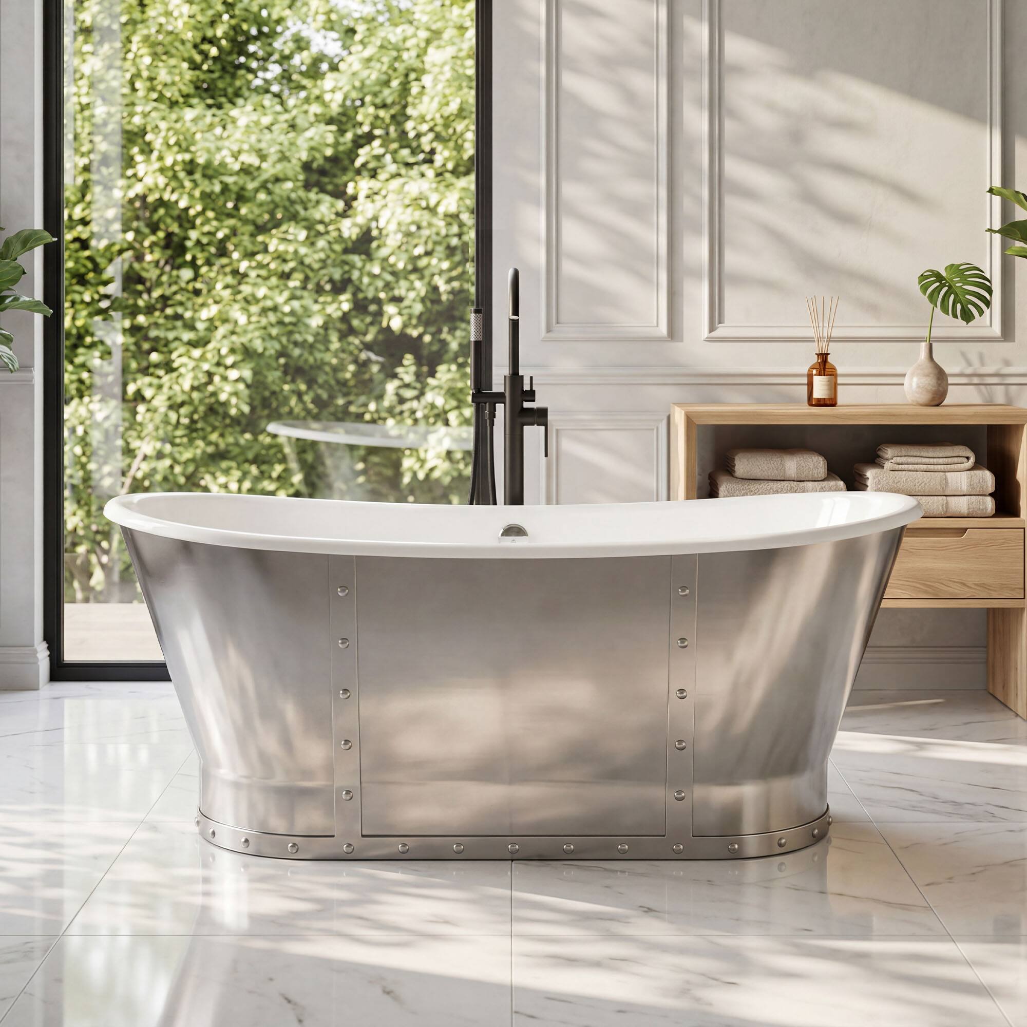 Alt View 9. Akicon - Akicon 67" Freestanding Cast Iron Soaking Bathtub with Overflow & Drain in Stainless steel - Stainless steel.